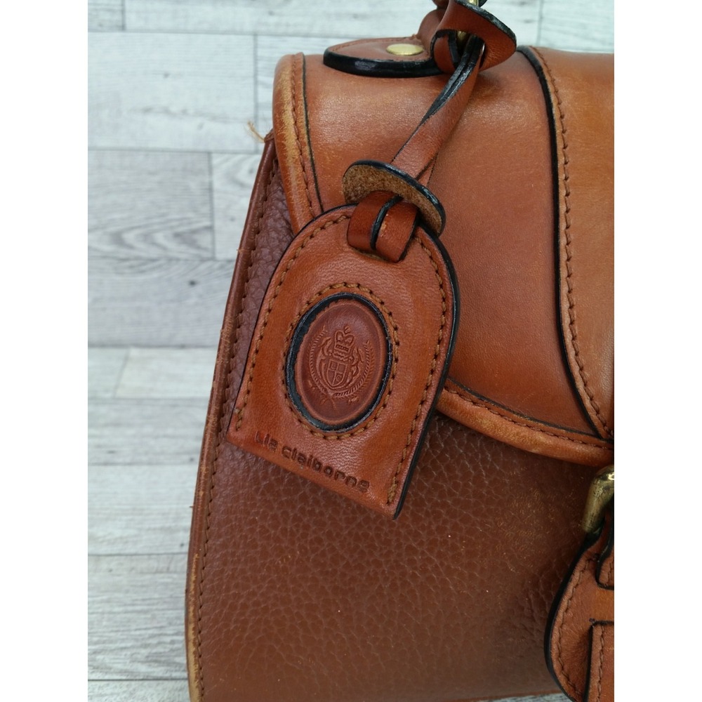Vintage Liz Claiborne Satchel Bag Handbag Pebbled Leather Brown Purse VTG - Picture 3 of 13
